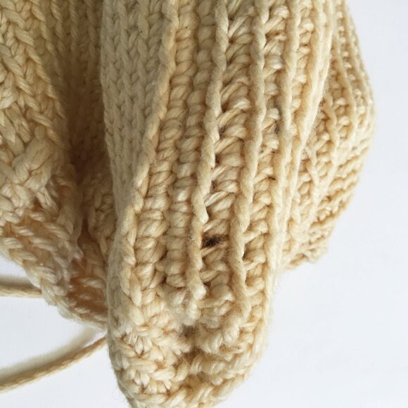 Handmade Crochet Knitted Cream Light Yellow Drawstring Square Bag Purse - Picture 3 of 3